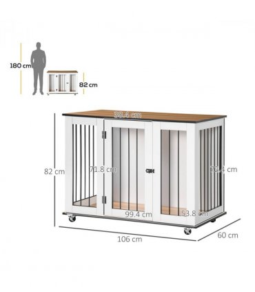 Dog Crate Furniture End Table w/ Lockable Door, for Large Dogs - White Pawhut