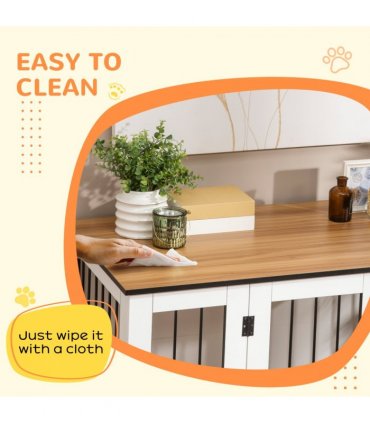 Dog Crate Furniture End Table w/ Lockable Door, for Large Dogs - White Pawhut