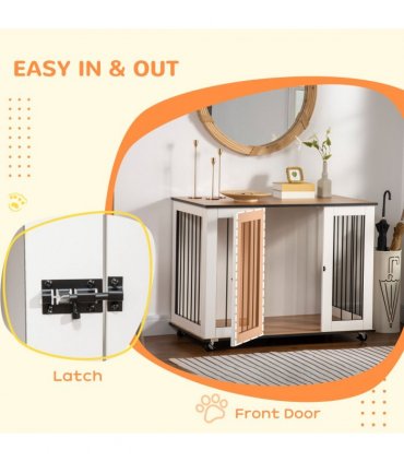 Dog Crate Furniture End Table w/ Lockable Door, for Large Dogs - White Pawhut