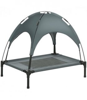76 cm Elevated Dog Bed Cooling Raised Pet Cot UV Protection Canopy Grey Pawhut