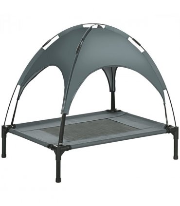 76 cm Elevated Dog Bed Cooling Raised Pet Cot UV Protection Canopy Grey Pawhut