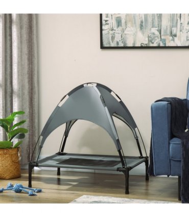 76 cm Elevated Dog Bed Cooling Raised Pet Cot UV Protection Canopy Grey Pawhut