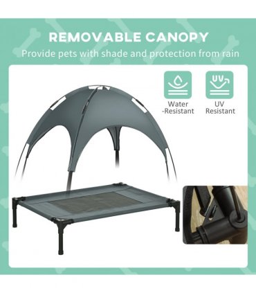 76 cm Elevated Dog Bed Cooling Raised Pet Cot UV Protection Canopy Grey Pawhut