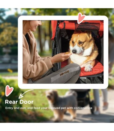 Folding 3 Wheel Pet Stroller Travel Adjustable Canopy Storage Brake Red Pawhut