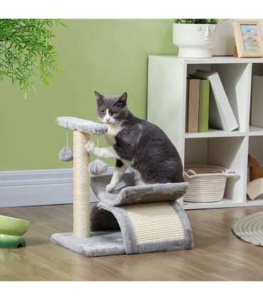Cat Tree Plush Scratcher Activity Play Center Tunnel Dangling Ball