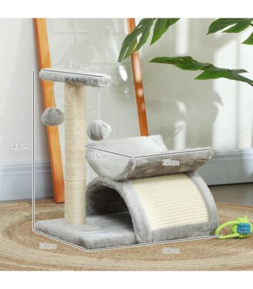 Cat Tree Plush Scratcher Activity Play Center Tunnel Dangling Ball