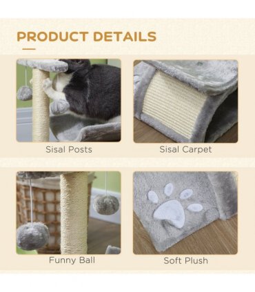 Cat Tree Plush Scratcher Activity Play Center Tunnel Dangling Ball