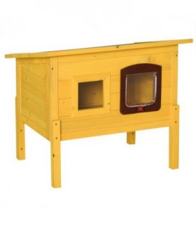 Cat House Wooden Yellow 70L x 51.5W x 60H (cm) Outdoor Waterproof Roof Shelter