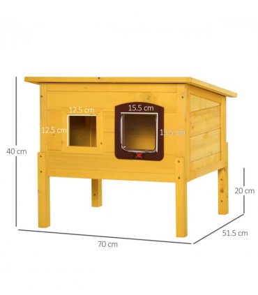 Cat House Wooden Yellow 70L x 51.5W x 60H (cm) Outdoor Waterproof Roof Shelter