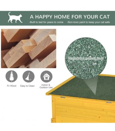 Cat House Wooden Yellow 70L x 51.5W x 60H (cm) Outdoor Waterproof Roof Shelter