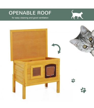 Cat House Wooden Yellow 70L x 51.5W x 60H (cm) Outdoor Waterproof Roof Shelter
