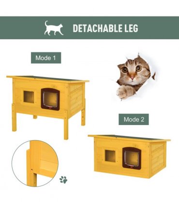 Cat House Wooden Yellow 70L x 51.5W x 60H (cm) Outdoor Waterproof Roof Shelter
