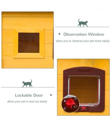 Cat House Wooden Yellow 70L x 51.5W x 60H (cm) Outdoor Waterproof Roof Shelter