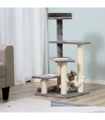 Cat Tree Activity Center Kitten Climbing Tower Scratching Post Plush Pawhut