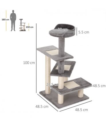 Cat Tree Activity Center Kitten Climbing Tower Scratching Post Plush Pawhut