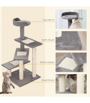 Cat Tree Activity Center Kitten Climbing Tower Scratching Post Plush Pawhut