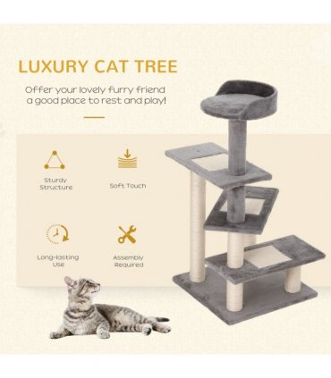 Cat Tree Activity Center Kitten Climbing Tower Scratching Post Plush Pawhut