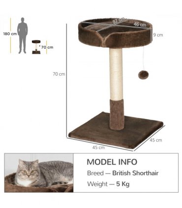 Small Cat Tree for Indoor Cats W/ Sisal Scratching Post Bed Cushion Toy Pawhut