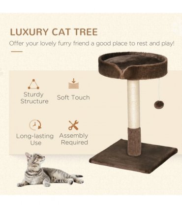 Small Cat Tree for Indoor Cats W/ Sisal Scratching Post Bed Cushion Toy Pawhut