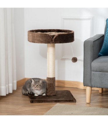 Small Cat Tree for Indoor Cats W/ Sisal Scratching Post Bed Cushion Toy Pawhut