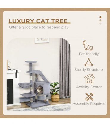 Deluxe Cat Tree Climb Post Kitten Scratching Condo Furniture Activity Pawhut