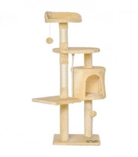 Cat Tree Activity Centre Scratching Post With Toys 4-tier Beige 114cm Pawhut