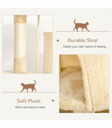 Cat Tree Activity Centre Scratching Post With Toys 4-tier Beige 114cm Pawhut