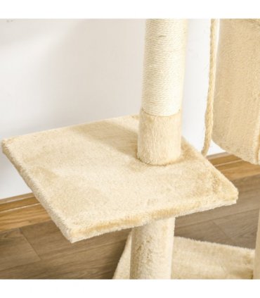 Cat Tree Activity Centre Scratching Post With Toys 4-tier Beige 114cm Pawhut