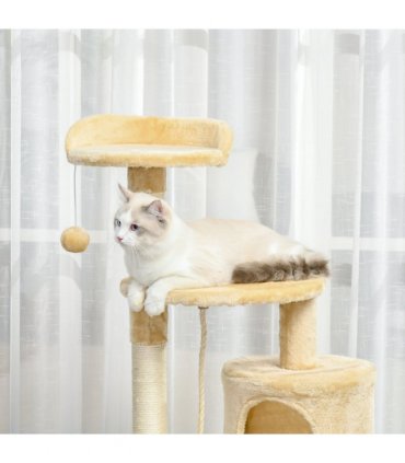 Cat Tree Activity Centre Scratching Post With Toys 4-tier Beige 114cm Pawhut