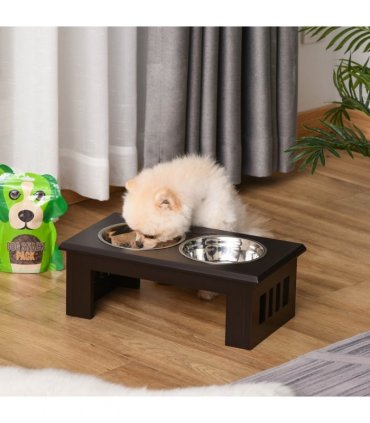 Pet Feeder Raised Dog Bowls Stainless Steel Brown 58.4L x 30.5W x 25.4H cm