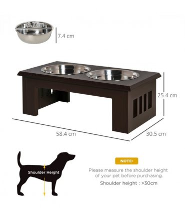 Pet Feeder Raised Dog Bowls Stainless Steel Brown 58.4L x 30.5W x 25.4H cm
