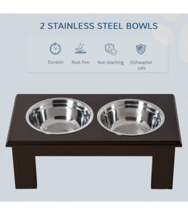 Pet Feeder Raised Dog Bowls Stainless Steel Brown 58.4L x 30.5W x 25.4H cm