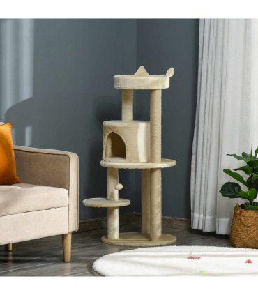 3-Tier Deluxe Cat Activity Tree Scratching Posts  Kitten Beige Pawhut