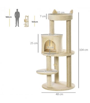 3-Tier Deluxe Cat Activity Tree Scratching Posts  Kitten Beige Pawhut