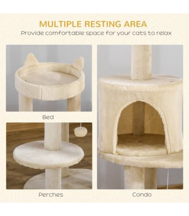 3-Tier Deluxe Cat Activity Tree Scratching Posts  Kitten Beige Pawhut