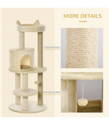 3-Tier Deluxe Cat Activity Tree Scratching Posts  Kitten Beige Pawhut
