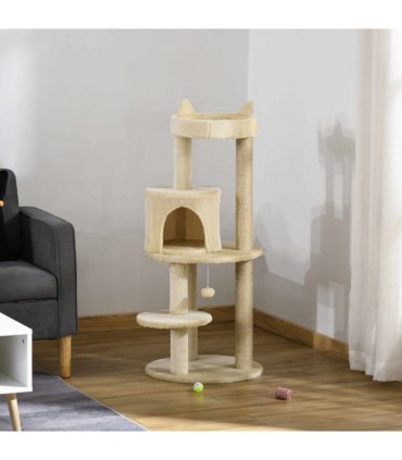 3-Tier Deluxe Cat Activity Tree Scratching Posts  Kitten Beige Pawhut