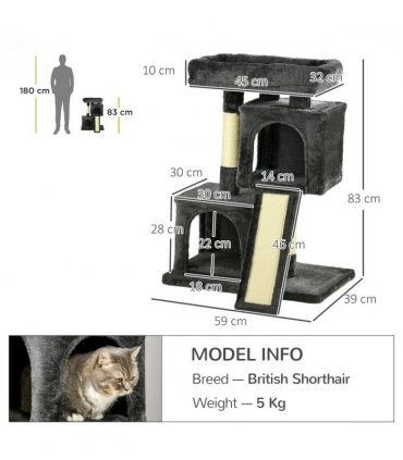 Cat Rest & Play Activity Tree w/ 2 House Perch Scratching Post Black Pawhut