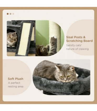 Cat Rest & Play Activity Tree w/ 2 House Perch Scratching Post Black Pawhut