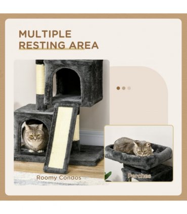 Cat Rest & Play Activity Tree w/ 2 House Perch Scratching Post Black Pawhut