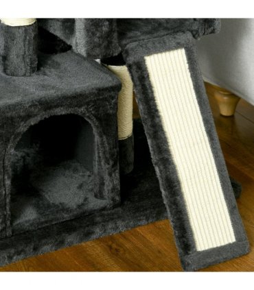 Cat Rest & Play Activity Tree w/ 2 House Perch Scratching Post Black Pawhut