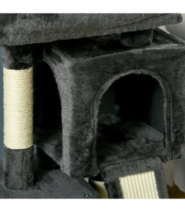 Cat Rest & Play Activity Tree w/ 2 House Perch Scratching Post Black Pawhut