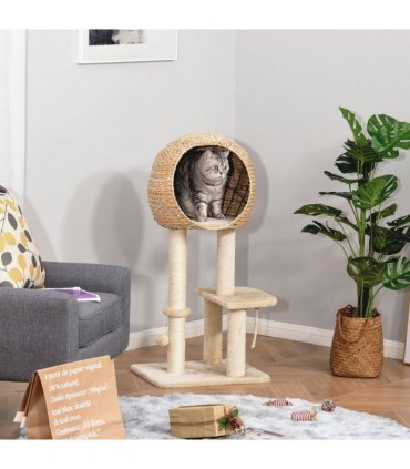 100cm Cat Tree Tower Kitten Climbing Tower W/ Scratching Post Condo  Pawhut
