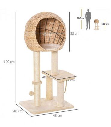 100cm Cat Tree Tower Kitten Climbing Tower W/ Scratching Post Condo  Pawhut