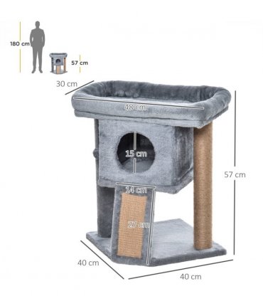 Cat Tree Activity Centre W/ Scratching Pad, Toy Ball, Cat House - Grey Pawhut