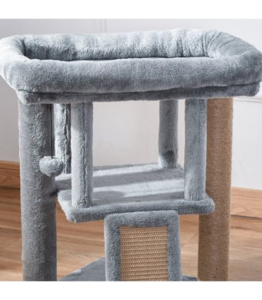 Cat Tree Activity Centre W/ Scratching Pad, Toy Ball, Cat House - Grey Pawhut