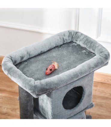 Cat Tree Activity Centre W/ Scratching Pad, Toy Ball, Cat House - Grey Pawhut