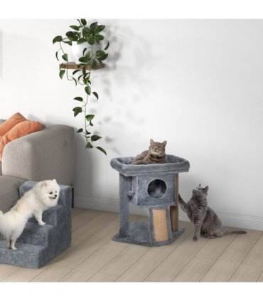 Cat Tree Activity Centre W/ Scratching Pad, Toy Ball, Cat House - Grey Pawhut
