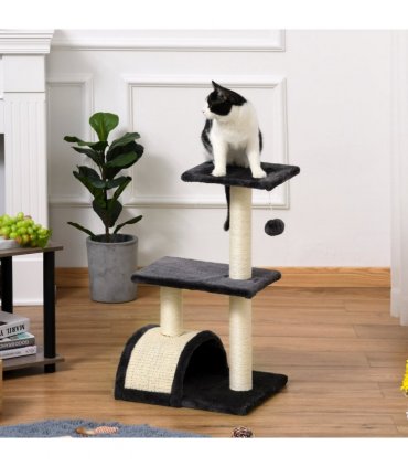 Cat Tree Activity Center Scratching Posts Sisal Arc Hanging Ball Grey Pawhut