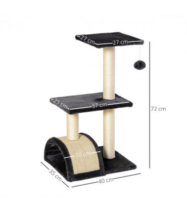 Cat Tree Activity Center Scratching Posts Sisal Arc Hanging Ball Grey Pawhut